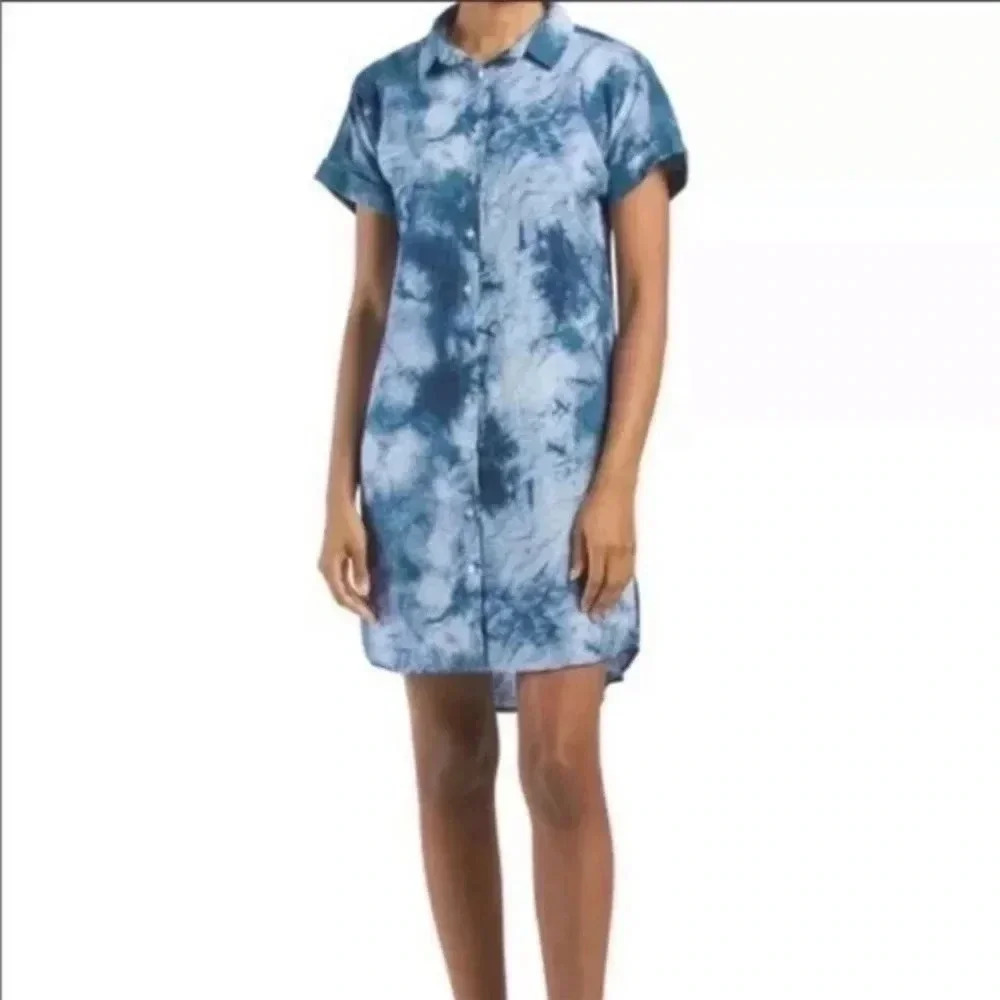 Cynthia Rowley blue tie dye shirt dress Small